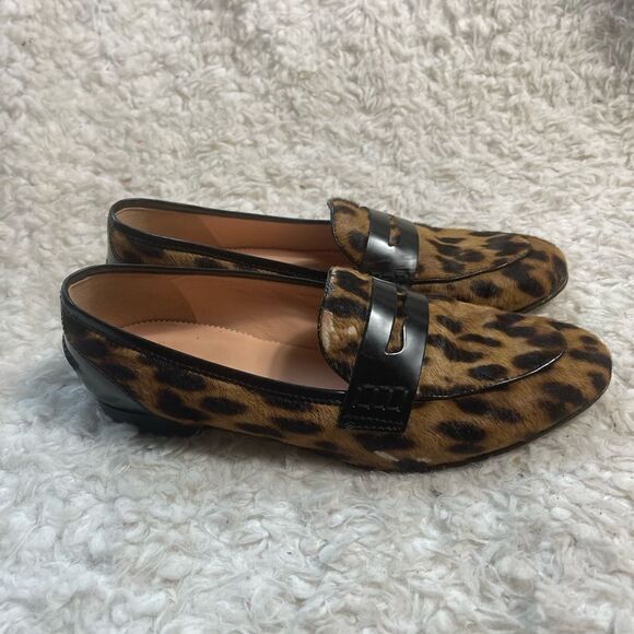 J Crew leather calf hair leopard print penny loafers size 7 - Picture 4 of 12